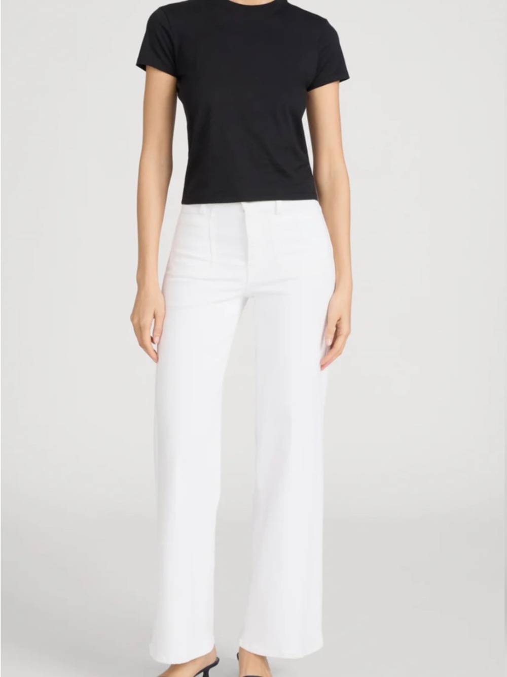 Frame Denim White High-Rise Wide-Leg Jeans with Clean Front